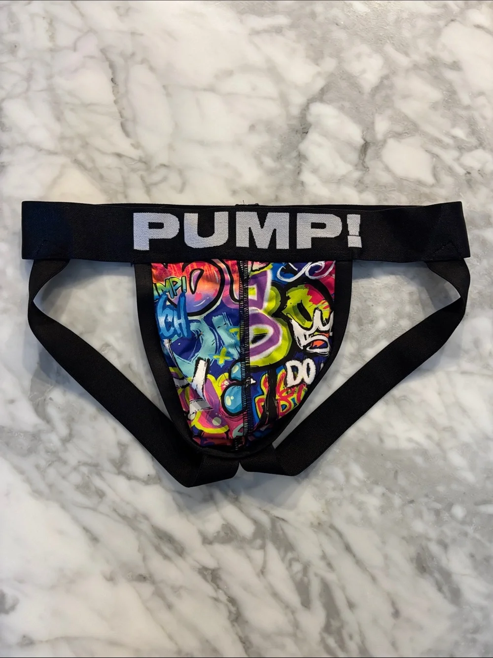 PUMP! Men's Graffiti Print Jockstrap - Black Waistband